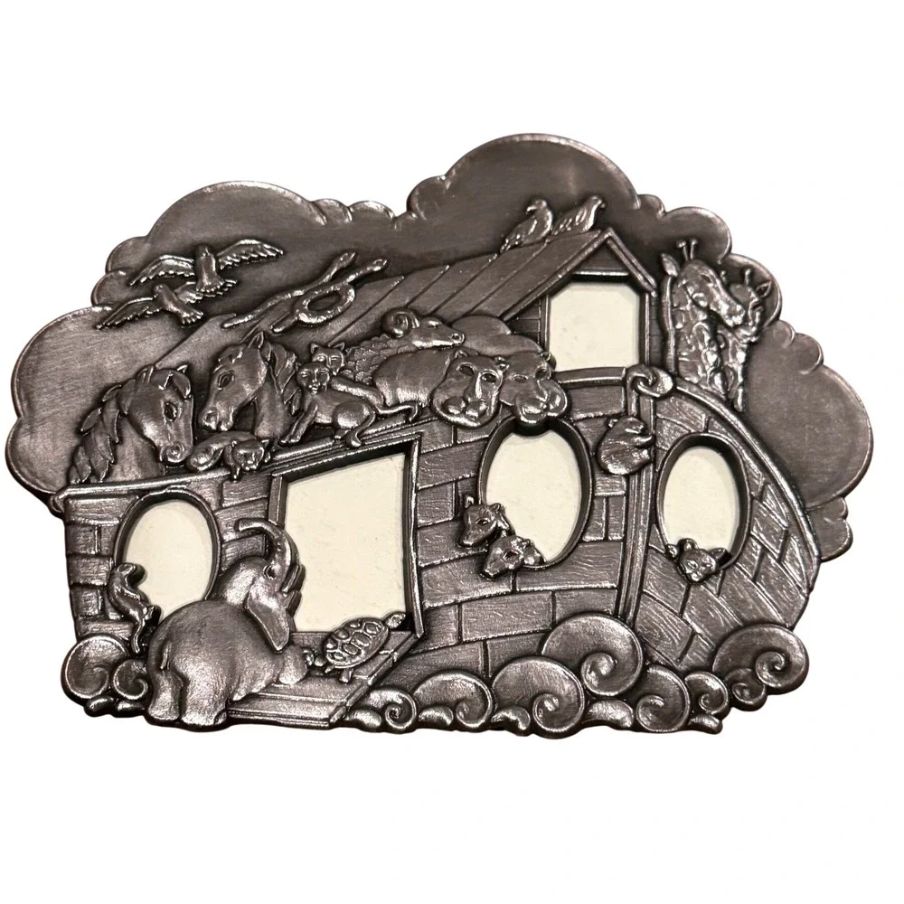 Vintage Pewter Noahs Ark 3D Picture Frame‎ Nursery Decor